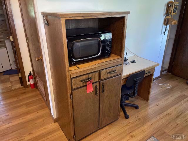 Microwave w/desk, chair & cooking supplies, #2856